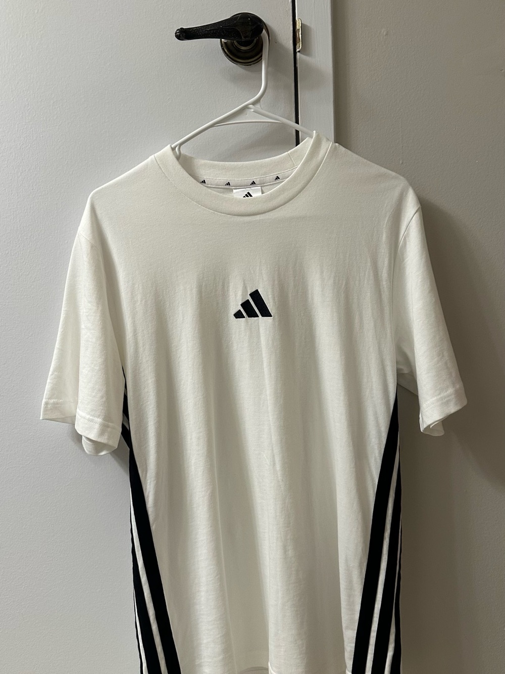 adidas White Short-Sleeve Tee with Black Side Stripes